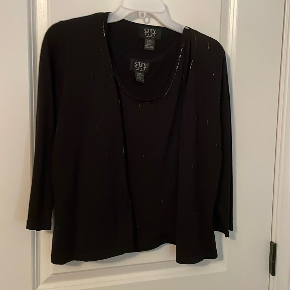 Silk blend bugle bead sweater set